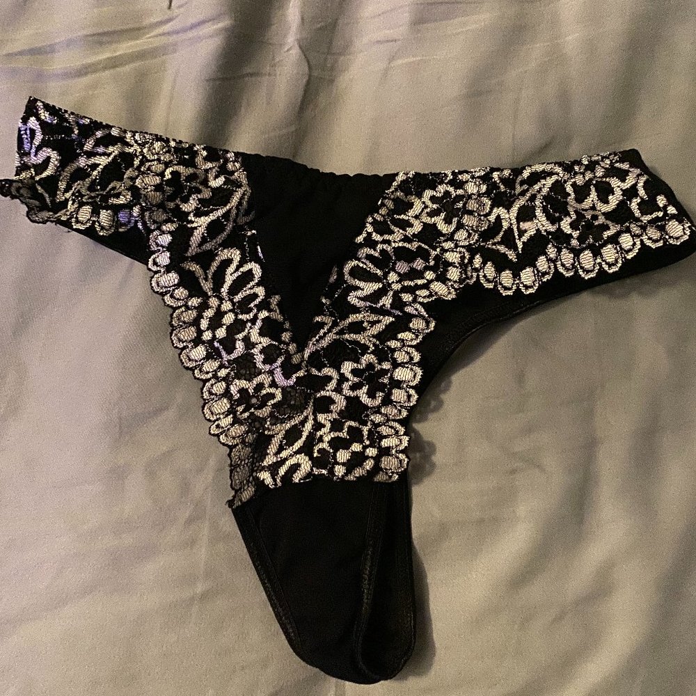 Black and Silver Women's Thong